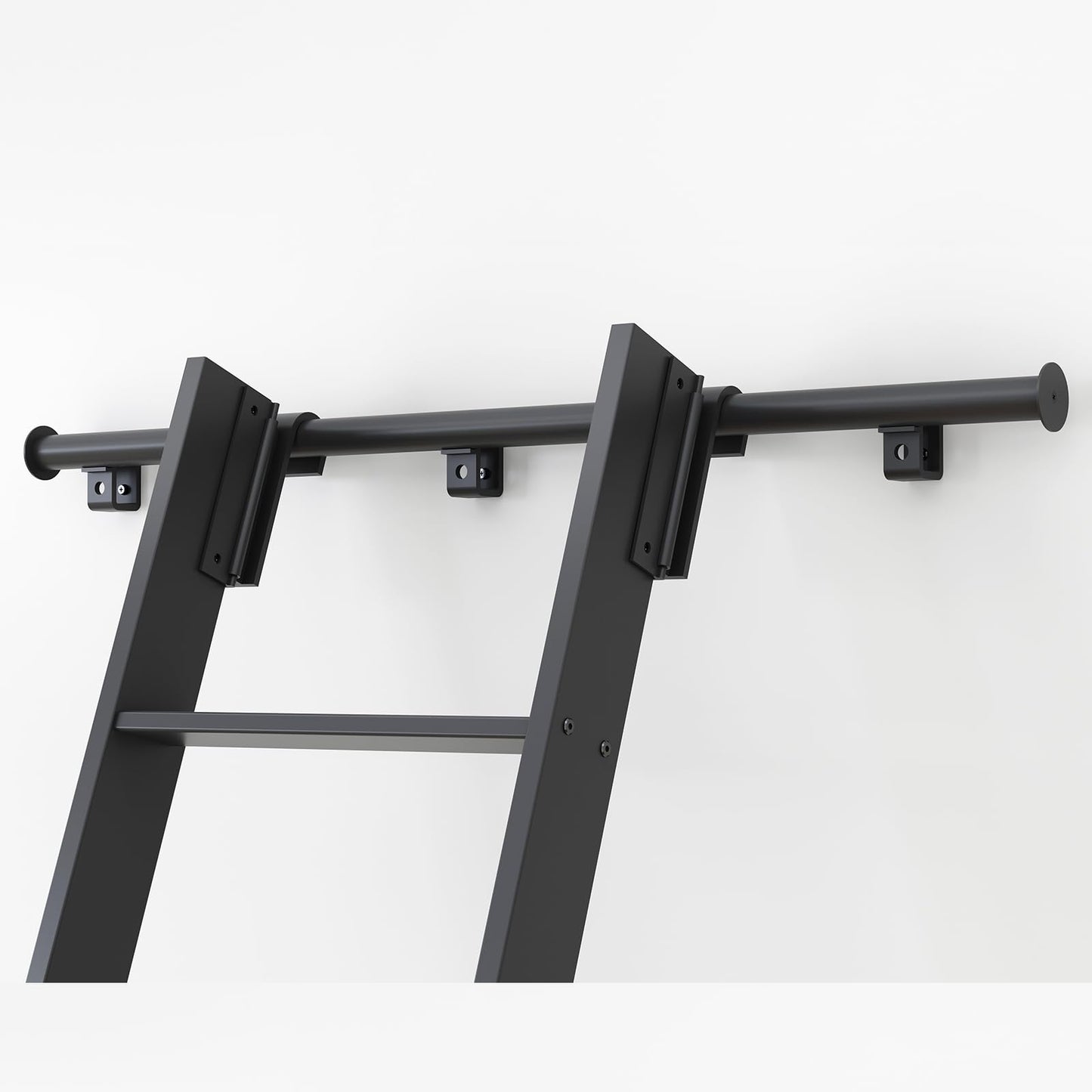 Fredbeck Aluminium Rolling Library Step Ladders 108" with 12FT Sliding Hardware Track Kit for Kitchen,Loft,Warehouses,Bookstore,attic,Metal Black