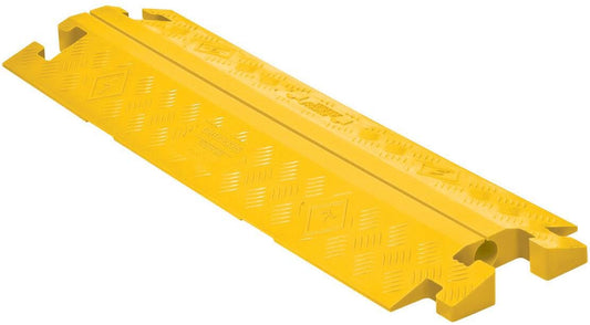 Checkers 1 Channel Industrial Drive Over Cable Protector, Drop in for 1.25" Lines, 17k/Axle Load Capacity Hose and Cable Ramp for Heavy Duty Equipment, Made in The USA, Yellow, CP1X125-GP-Y