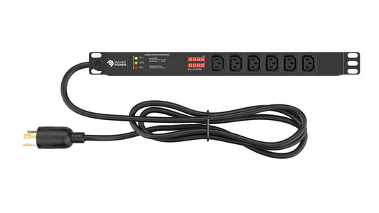Valiant Power Rack Mount Power Strip - 240V 30A Single Phase PDU with Built-in Surge Protector, Volt & Amp Meter for Data Center - 19” Metal Housing, Ears & Fittings Included, 6’ Cable, 6 Outlets