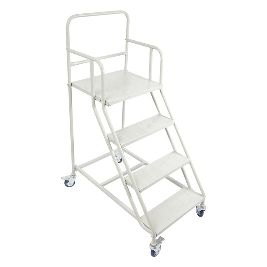 4 Step Rolling Stairs with Wheels, Industrial & Warehouse Step Stairs Non-Slip Rolling Steps Ladder Mobile Stairs with Stair Edge Protector for Garage Library, 882 Lbs Capacity