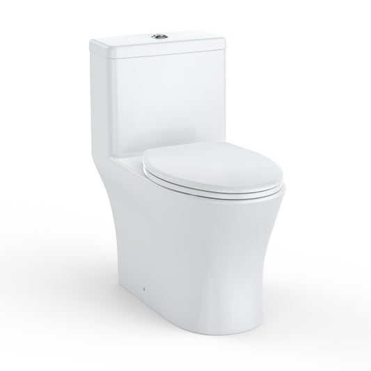 Toilet One-Piece, Water Efficient Dual Top Flush, Elongated Comfort Bowl, Soft Close Seat, White Ceramic Toilet, Easy Install, Modern Bathroom, 3/4.8l, Compact Sleek Design