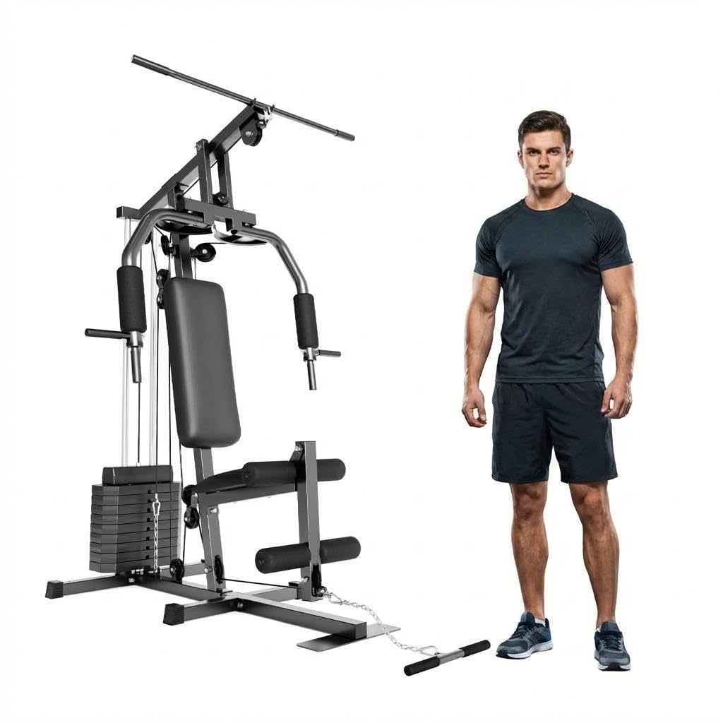 KUNRAM Home Gym Machine with 100LBS Weight Stack, 6-in-1 Multi-Station Workout Equipment, Full Body Strength Training System with Chest Press, LAT Pulldown, Leg Extension & Seated Row for Home Garage