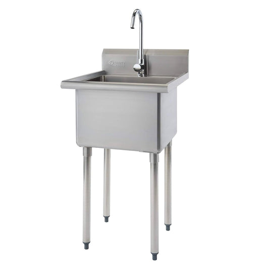 TRINITY BASICS 21.5in Freestanding Stainless Steel Utility Sink, NSF Sink For Laundry Room, Garage, Shop, Kitchen Prep, Food Truck, Dog Wash, with Hot/Cold Pullout Chrome Faucet, 21.5” x 24” x 49.2”