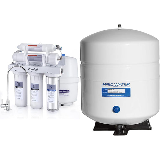 COMFEE’ 5-Stage Reverse Osmosis System, NSF Certified Water Filte & APEC Water Systems Tank-4 4 Gallon Residential Pre-Pressurized Reverse Osmosis Water Storage Tank