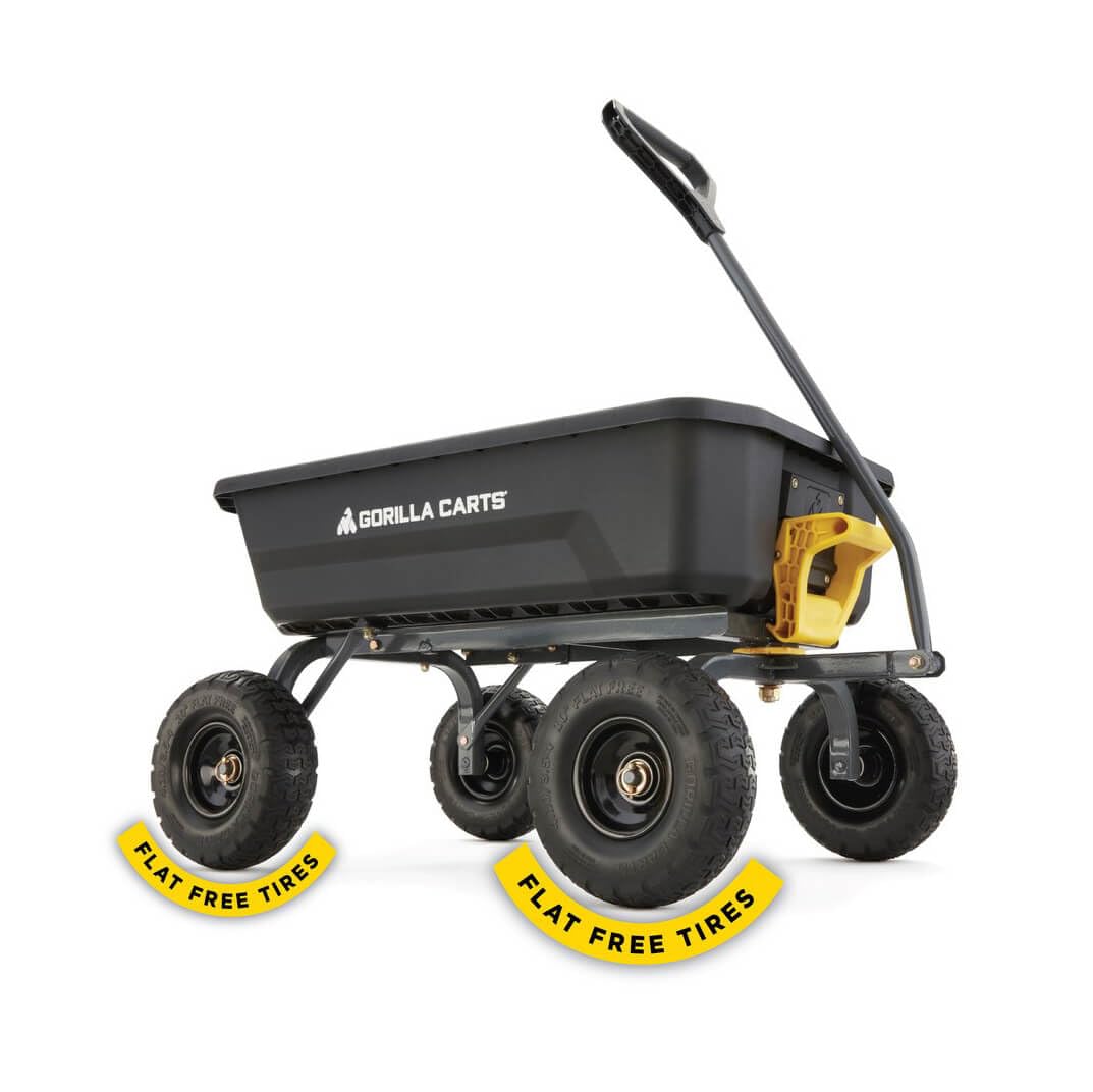 Gorilla Carts Heavy-Duty Dump Cart, Patented Quick-Release Dumping, Steel Frame, 600 lb Capacity, No-Flat 10-Inch Tires, Utility Wagon for Garden, Yard, Beach