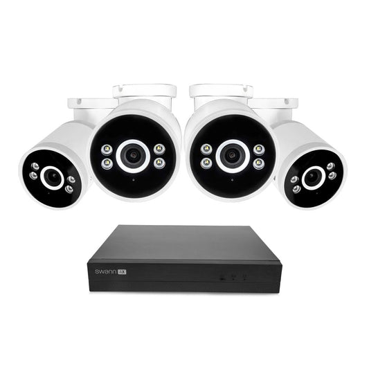 Swann AdvancedX Wired NVR 4K Security Camera System, 8 Channels, 4 PoE Cameras Outdoor, 1TB HDD Storage, Color Night Vision, Smart AI Video Analytics/Alerts, Motion Detection, 24/7 Recording