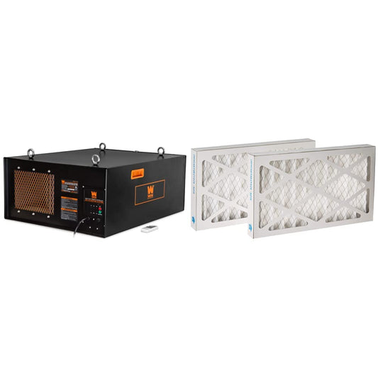 WEN 3417 3-Speed Remote-Controlled Industrial-Strength Air Filtration System (556/702/1044 CFM) & 90243-027-2 5-Micron Outer Air Filters, 2-Pack (for the WEN 3410 Air Filtration System)