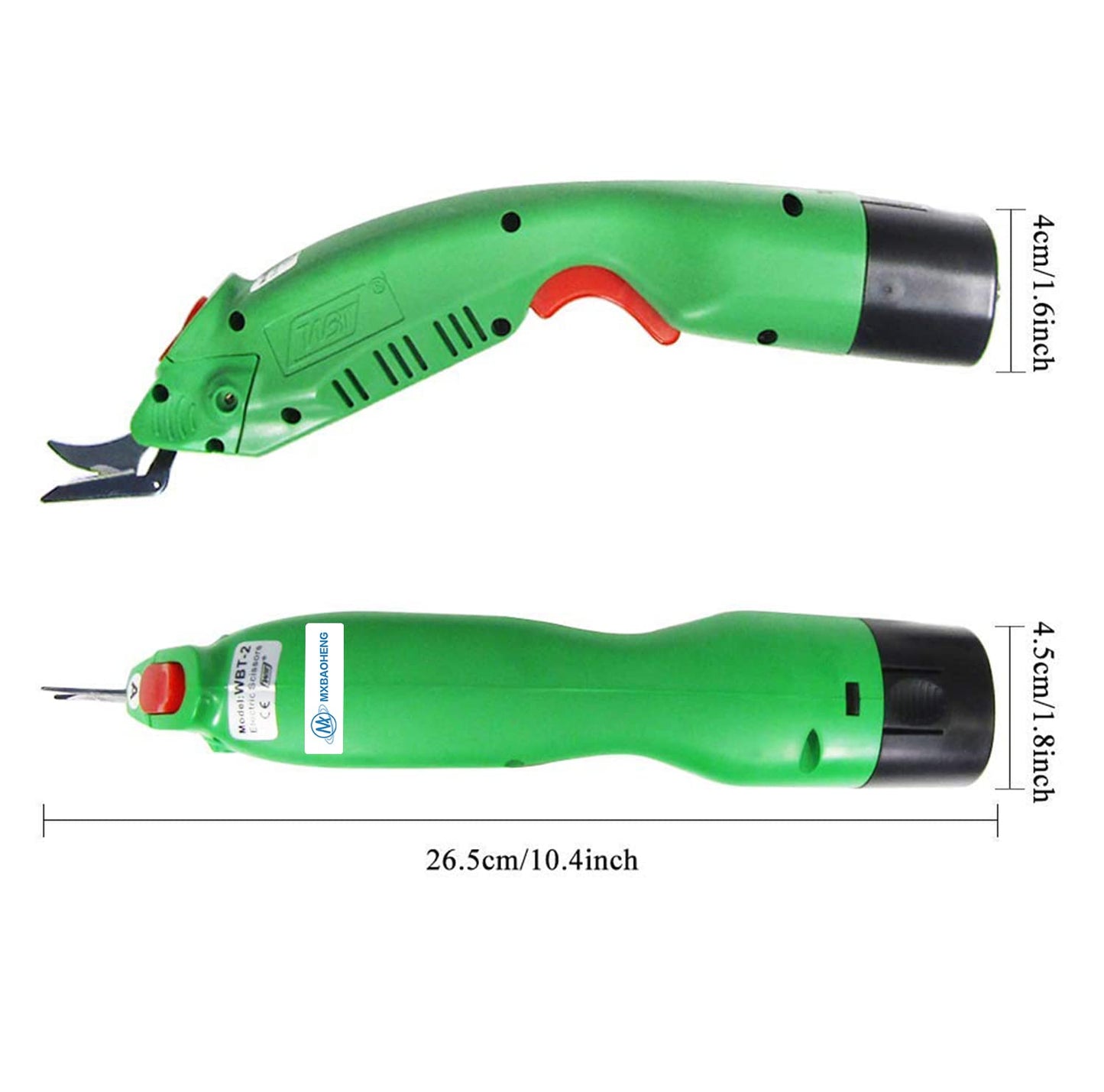 MXBAOHENG WBT-2 Cordless Electric Scissors for Cutting Fabric/Carpet/Sponge/Paperboard Fiberglass Scissor w/ 2 Blades 5000mAh Large Battery Low Noise
