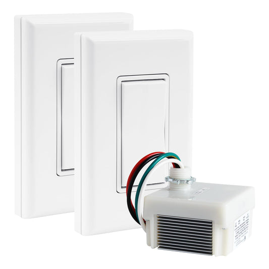RunLessWire Battery-Free 3-Way Dimming Wireless Light Switch Kit for DIY Electrical Home 150ft Range 2 Remote Switches & 1 120VAC Dimmer Receiver – White