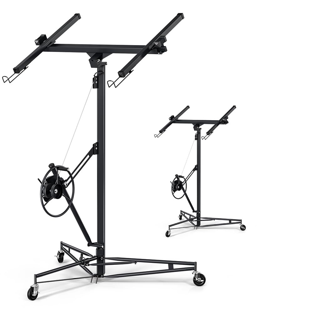 GarveeTech Drywall Lift 16 ft,Drywall Rolling Lifter Panel,150 LBS Heavy Duty Sheetrock Lift, Drywall Lift Panel Hoist Jack with 360° Adjustable Telescopic Arm & 3 Lockable Wheels