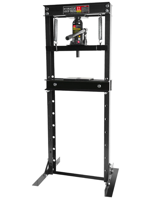 12 Ton Hydraulic Shop Press, Heavy-Duty H-Frame Garage Floor Press with Adjustable Worktable & Stamping Plates, Industrial-Grade Bearing Press for Metal Bending, Straightening, U-Joint & Bushing Insta