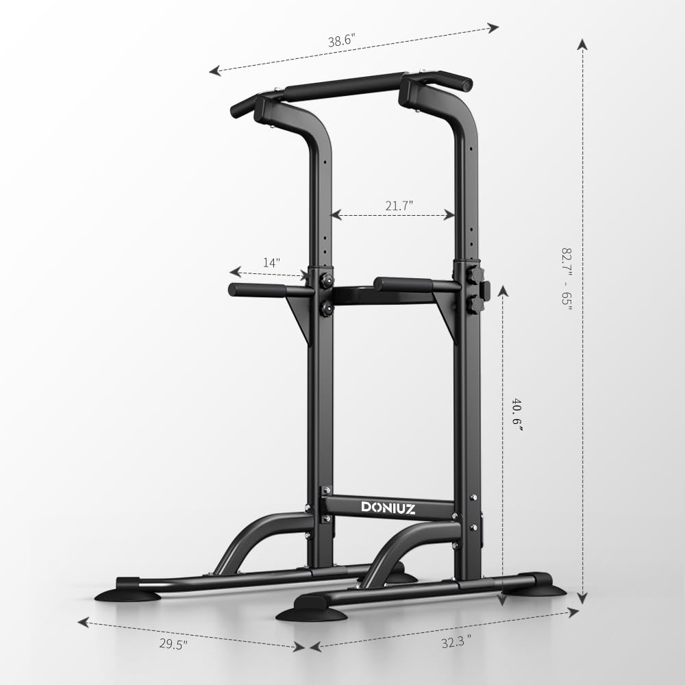 DONIUZ Power Tower Pull Up Bar and Dip Station, Multi-Function Home Gym, Strength Training Fitness Equipment, Height Adjustable(BLACK)