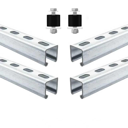 Strut Channel Trolley Track, 57 in (4.76 ft) 1-5/8" x 1-5/8", 12 Gauge Steel U-Channel, Galvanized Finish, Slotted Back, 4 Pack