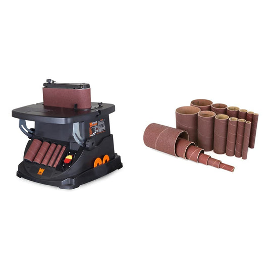 WEN 6524 Oscillating Belt and Spindle Sander & 6510SPC Assorted Grits Spindle Sanding Sleeves (18 Pack)