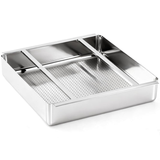 Tuanse Commercial Pre Rinse Basket for Restaurant Sink 19.5 x 19.5 x 4 Inch Heavy Duty Stainless Steel Sink Strainer Basket with Slides Large Capacity Food Waste for Dishwashing Station Kitchen