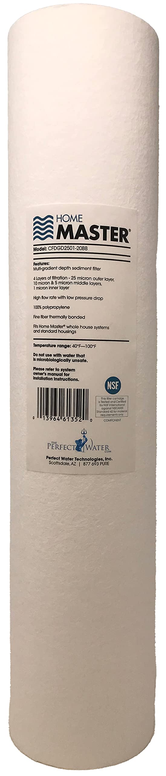 Home Master HMF2SmgCC Whole House Water Filter, 4-layer sediment filter 25 to 1 micron, Powerful Up-Flow KDF85 & Catalytic Carbon 10gpm, 1” NPT ports, Patented heavy steel bracket fits 16” wall studs