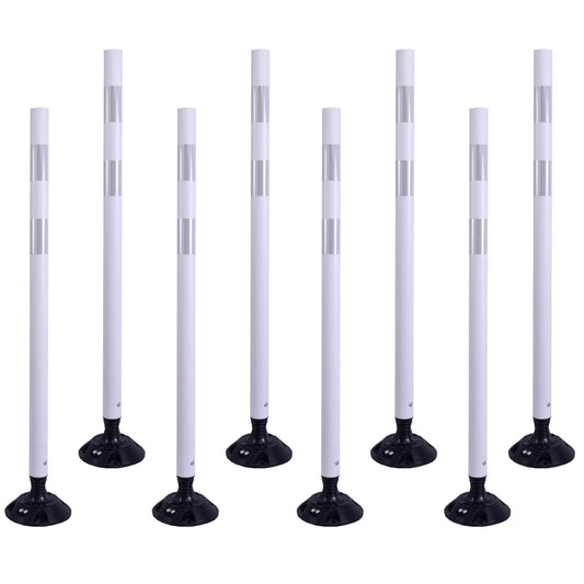 8 Pack Traffic Delineator Posts – High Visibility Reflective Safety Cones with Spring Base for Roadway, Parking, Garage, Construction Zones (White, 48 Inch)