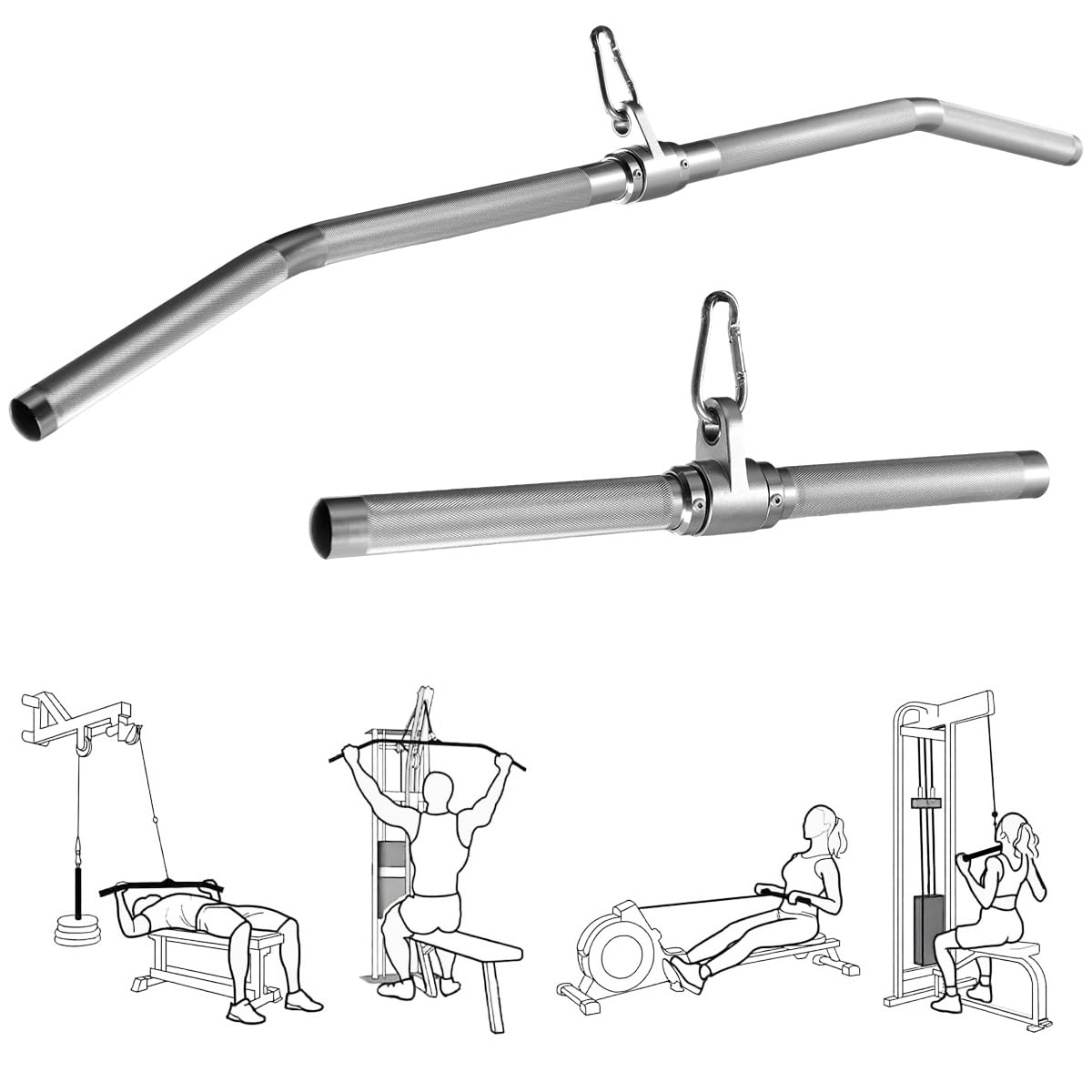 Cable Machine Attachment,lat pull down bar， Tricep Straight Bar, V Bar, LAT Pulldown Attachments，gym attachments for cable machine， Accessories Load 1000lbs (38.1in length bent rod)