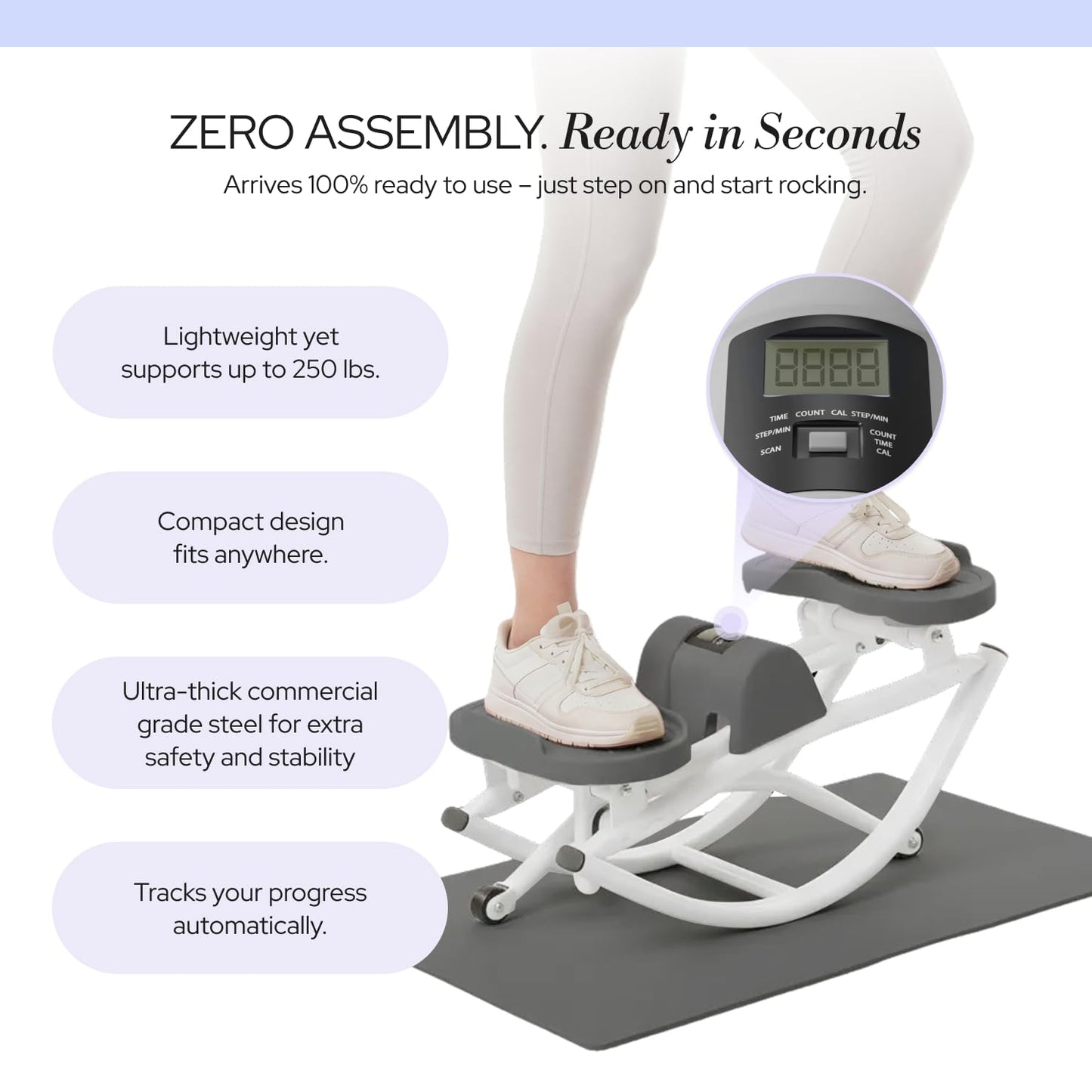 LhanelFit The Rock Stepper - Side to Side Rocking Stepper Machine for Home Workouts - Low Impact Indoor Cardio Leg Glute and Core Training - Quiet Compact Step Rocker Exercise Equipment (Gray)