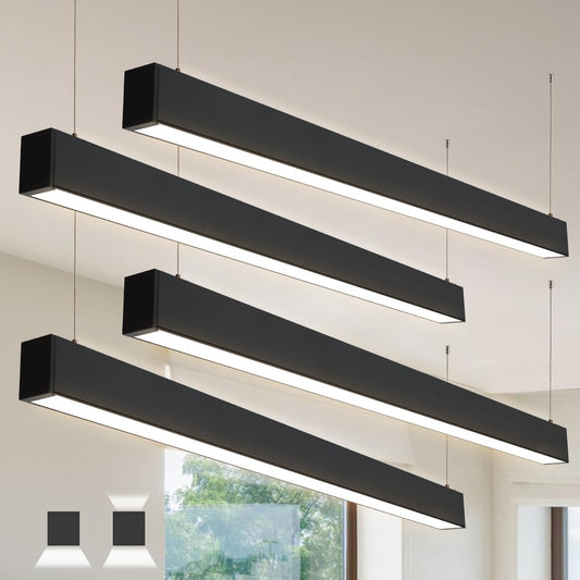 kadision Linkable 4FT LED Linear Light, 3CCT 50/45/40/35/30W 0-10V Dimmable, Suspended Architectural Linear LED Light Fixture with Up/Down Lighting for Office, Retail, ETL-Listed 4-Pack