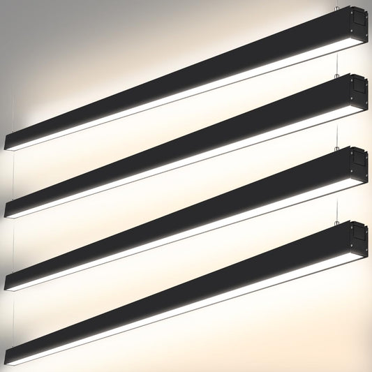 DAKASON 8FT LED Linear Light, 100W 8Foot LED Shop Light Fixture for Office, 70W Down Light and 30W Up Light Optional, 3/4/5000K CCT, 8Feet Black Commercial Pendant Strip Lighting 4 Pack