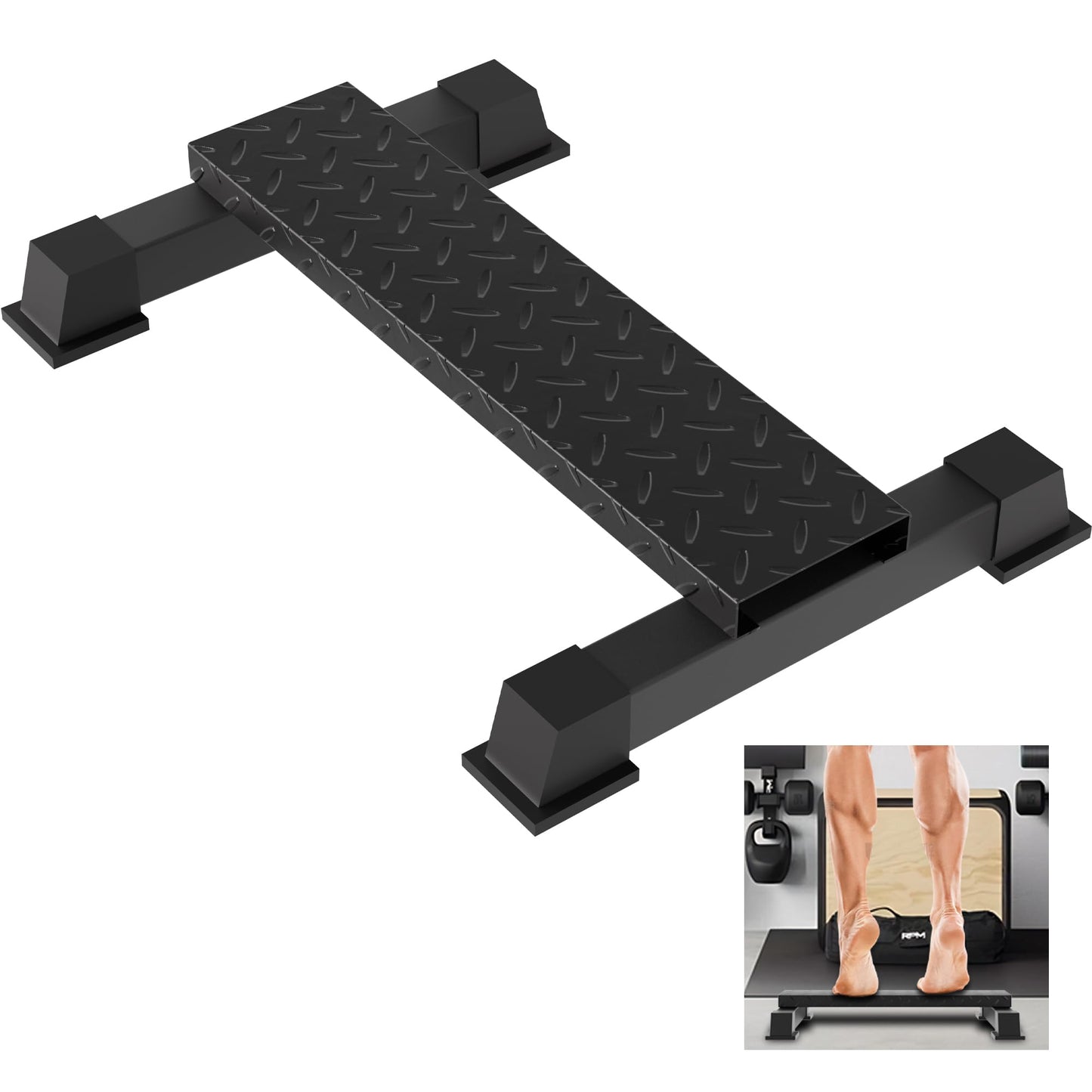 Rumoid Calf Raise Block, Heavy-Duty Steel Calf Trainer, Multifunctional Standing Calf Workout Bar for Stretching, Squat, Foot Flexibility, Anti-Slip Solid Platform for Home Gym (Straight Board)