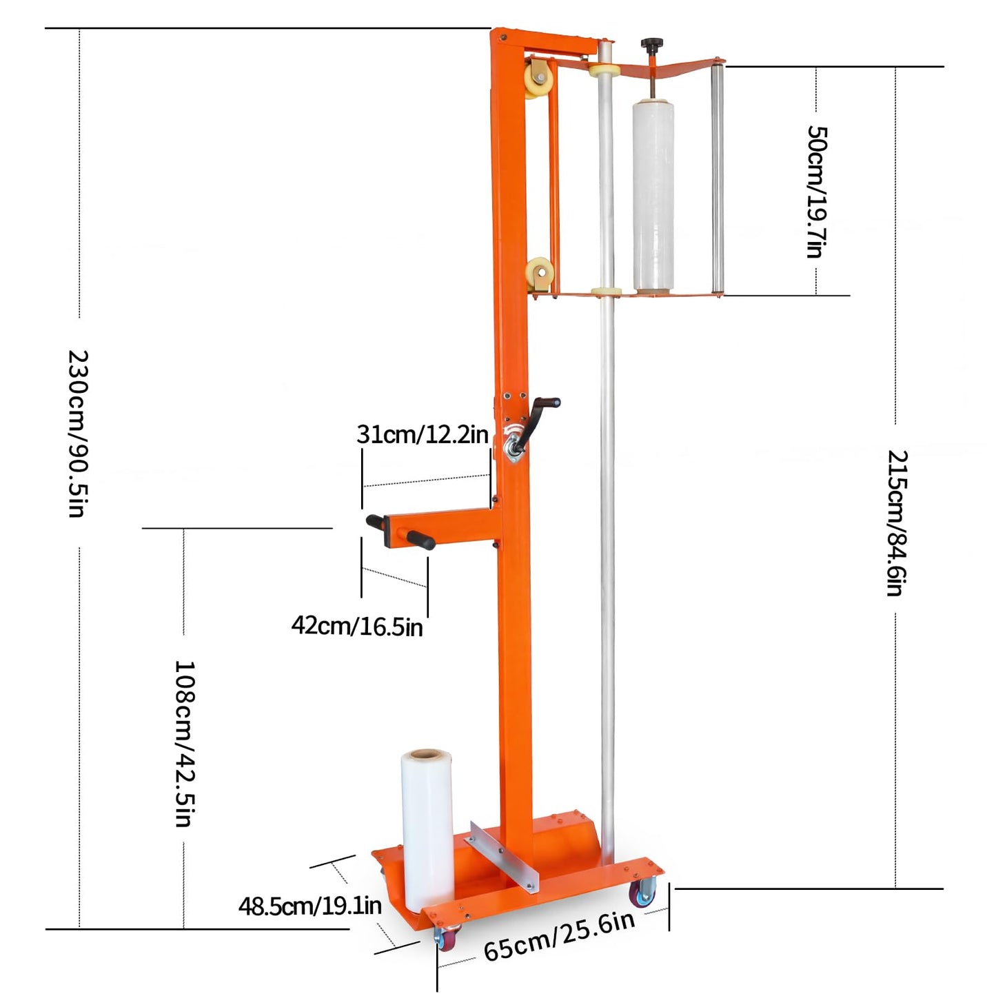 Semi-Automatic Trolley Pallet Wrapper, Heavy Duty Mobile Stretch Film Wrapping Machine with Adjustable Height, Heavy-Duty Steel Frame for Warehouse Logistics