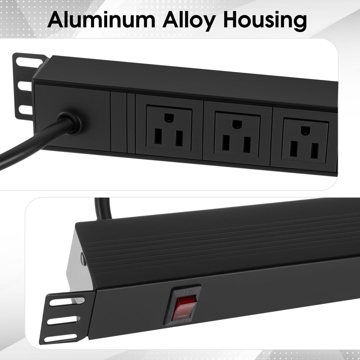 ElecVoztile 8 Outlet Rack Mount PDU Power Strip, 1020J Surge Protection & 15A Overload Switch, Fits 19'' Network Server Rack, 6ft 14AWG Cord, 1U RackMount, Rear Plug