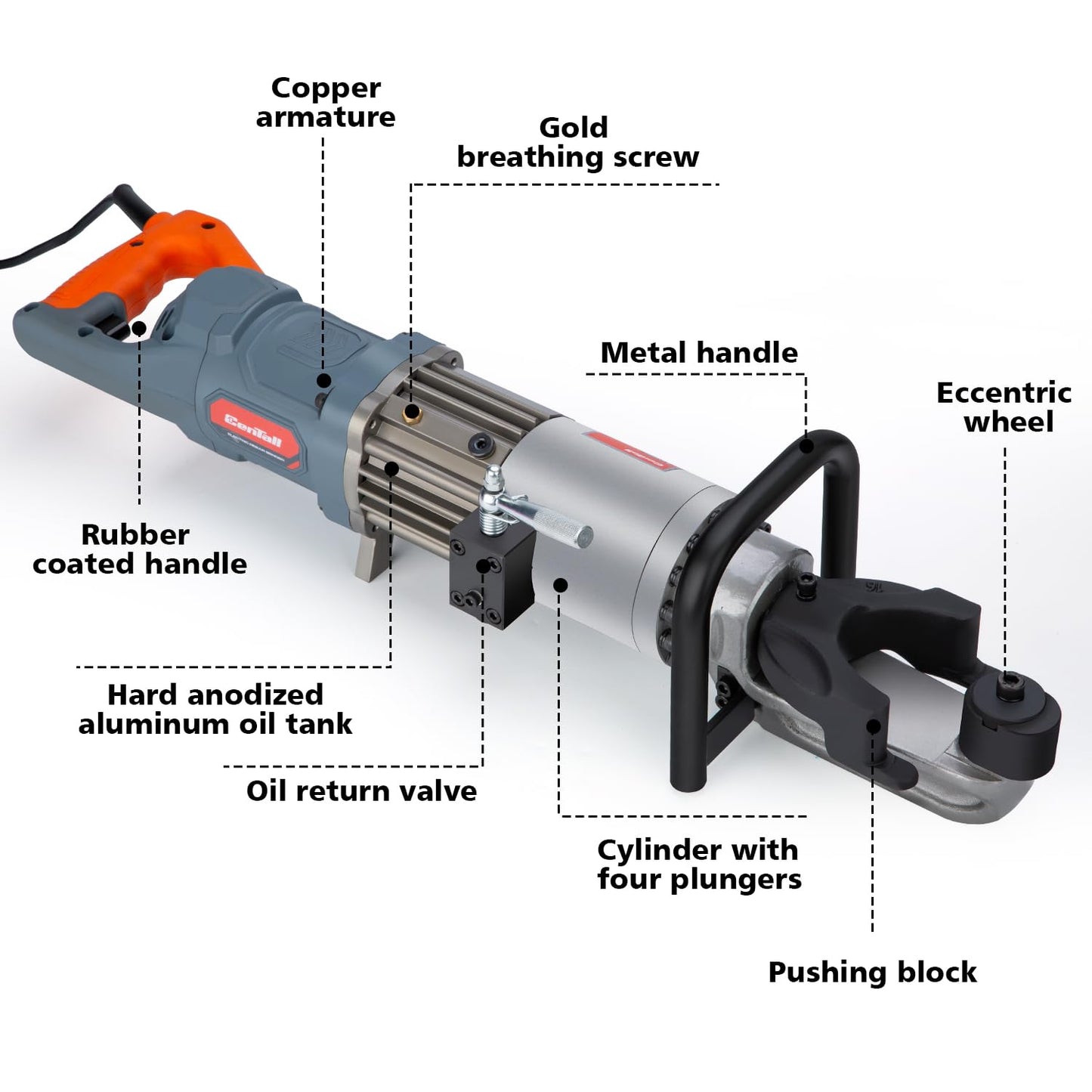 CENTALL Electric Hydraulic Rebar Bender Easily Bending Portable Rebar Bender (HRB16-orange)