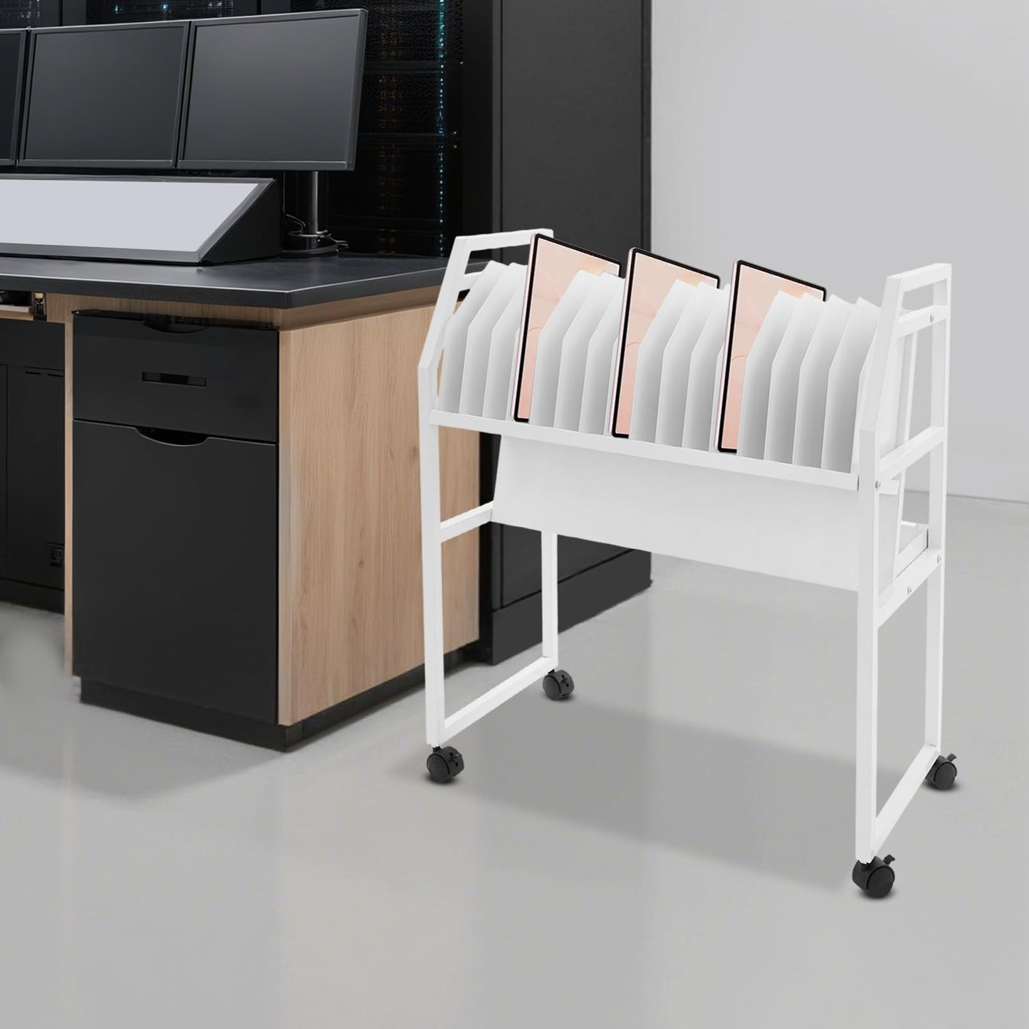 16-Device Mobile Charging Station, Tablet & Laptop Charging Cart, Chargings Cart with Removable Dividers, Portable Chargings Stand, for Classrooms, Libraries, Offices (White)