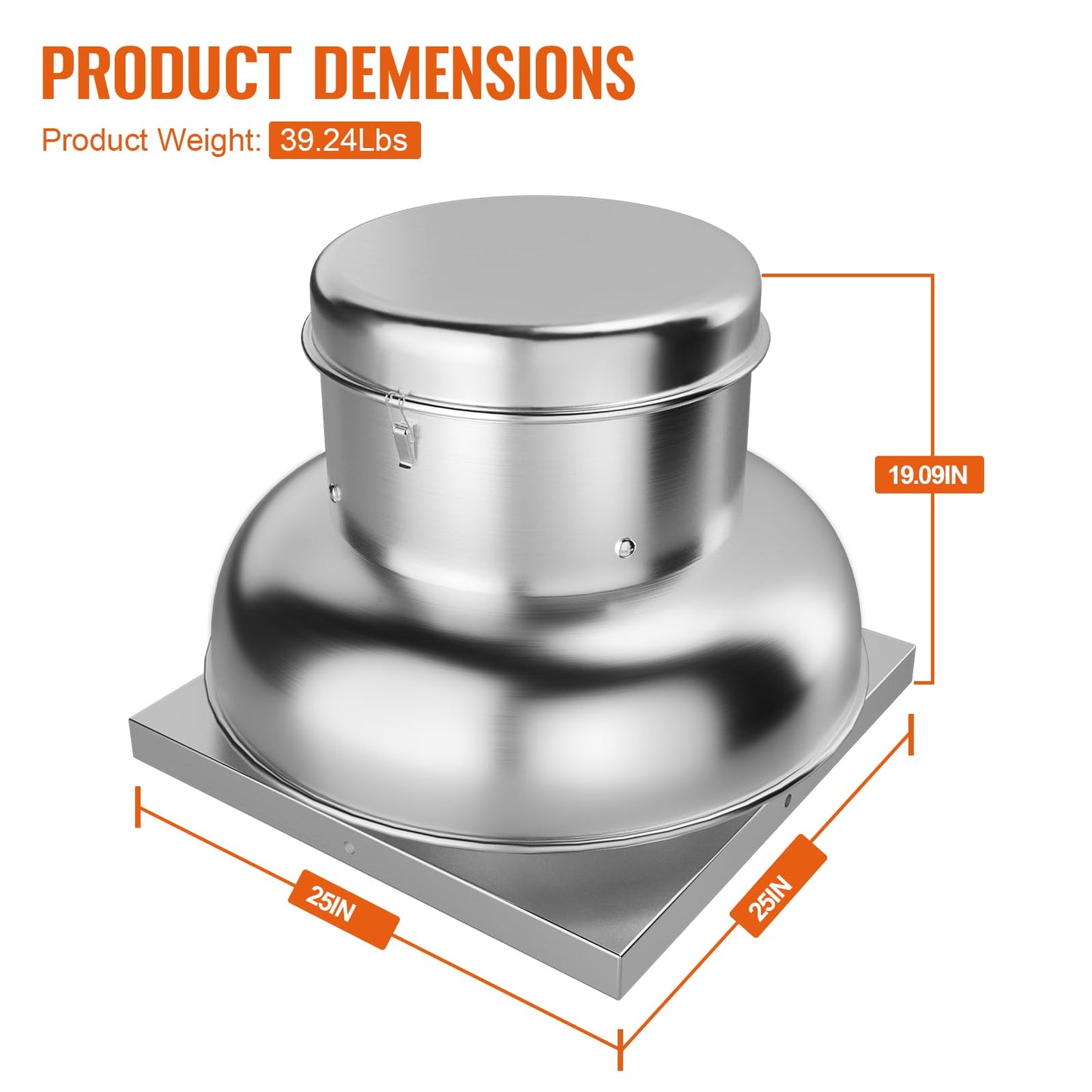 SierraSquad 2400 CFM Upblast Roof Exhaust Fan, Direct Drive Commercial Ventilation Fan with 25" Base for Restaurant, Warehouse, and Industrial Use