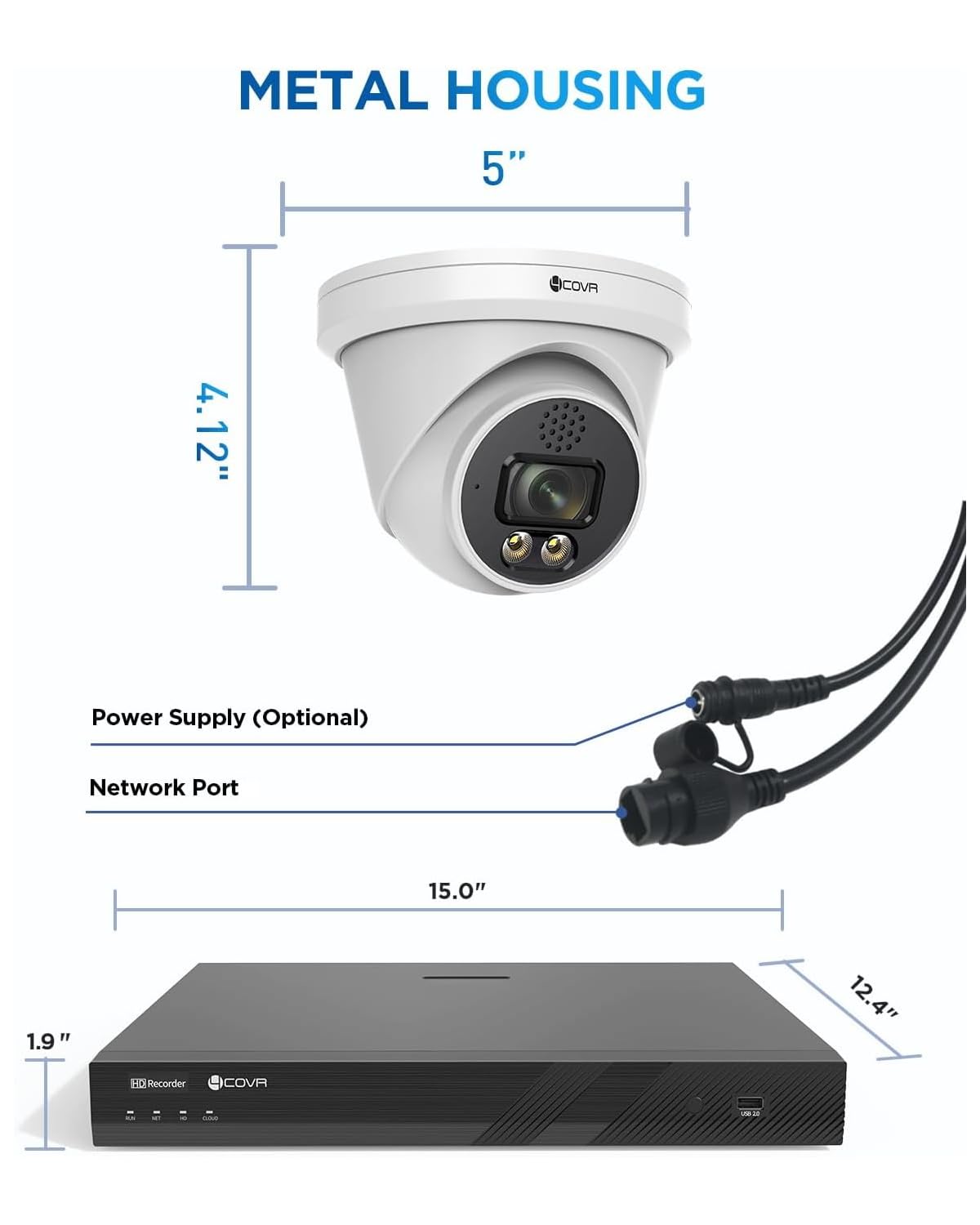 4COVR 16 Channel PoE Security Camera System, 2-Way Talk & Dual Lights Smart Full Color Night Vision, Human/Vehicle Detection, 4K NVR 4TB HDD, 12X 5MP Wired Business Dome IP Camera IP67, LY97KA5M1612