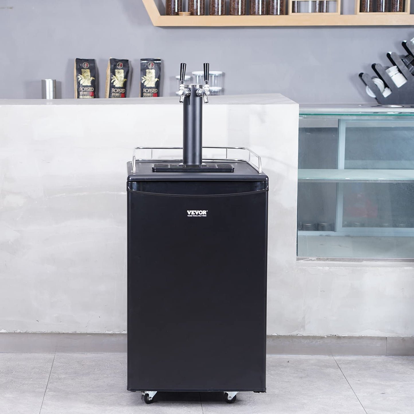 VEVOR Beer Kegerator, Dual Tap Commercial Draft Beer Dispenser for D system, Full Size Keg Refrigerator with 5lbs CO2 Tank, Hold 2 Sixth / 2 Ball lock keg, Black