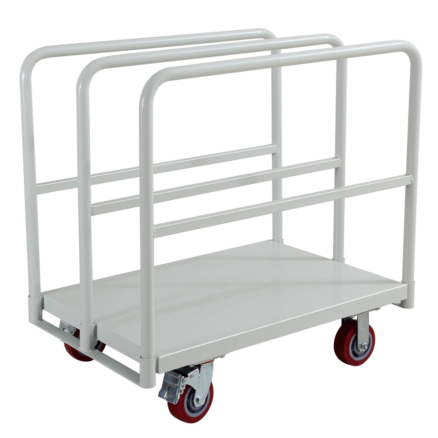 Flatbed Cart with 2500 Lbs Capacity and 4 Swivel Casters, 36x24inch Steel Board with 3 Side Handrails