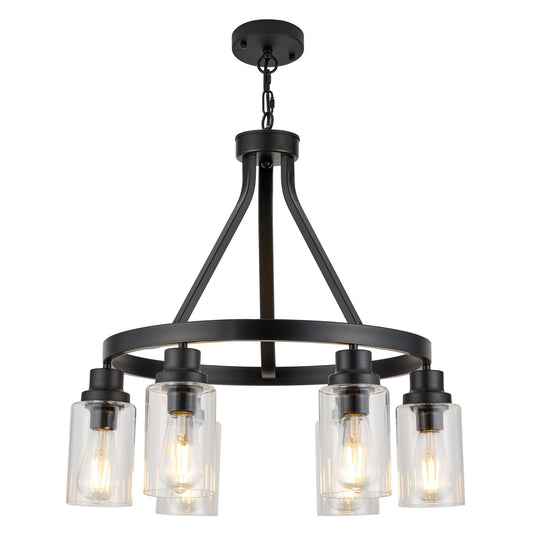 LIGOTFIRE 6-Light Farmhouse Chandelier Light Fixture Dining Room Lighting Fixtures Hanging Wagon Wheel Chandelier Kitchen Island Pendant Lights Modern Black Industrial Rustic Adjustable Height Metal