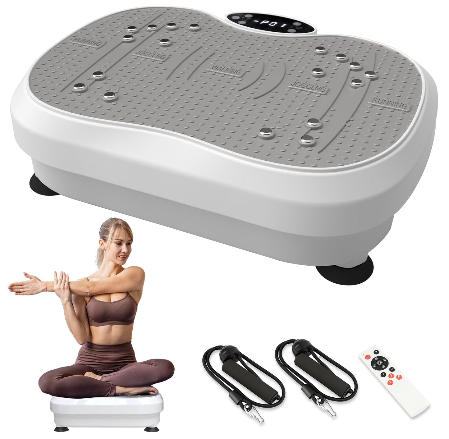 XIHEIMA Vibration Plate Exercise Machine for Lymphatic Drainage, Whole Body Fitness Workout Equipment Stand Shake Board Sport Gym for Weight Loss Fat Burner for Women Men (White)