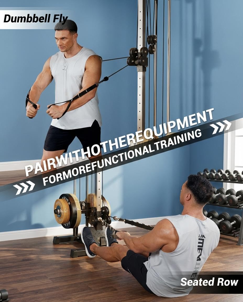 Wall Mount Cable Machine, 19-Position Dual Pulley LAT Pulldown & Crossover System for Home Gym, 400lb Capacity, Garage & Apartment Strength Equipment