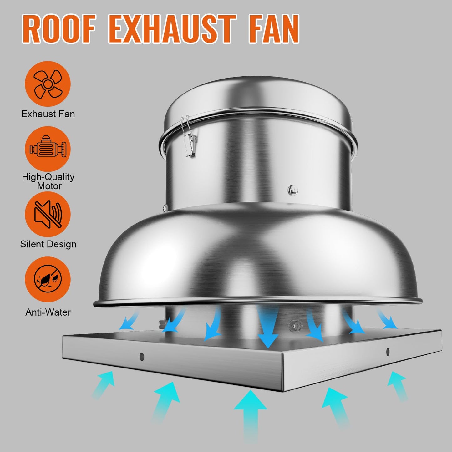 ExploreHorizon 1400CFM Upblast Roof Exhaust Fan,High-Speed Direct Drive, Upgraded Motor, 24.05" Fan Base for Restaurants, Factories, and Warehouses, Silent Operation & Weather-Resistant Design