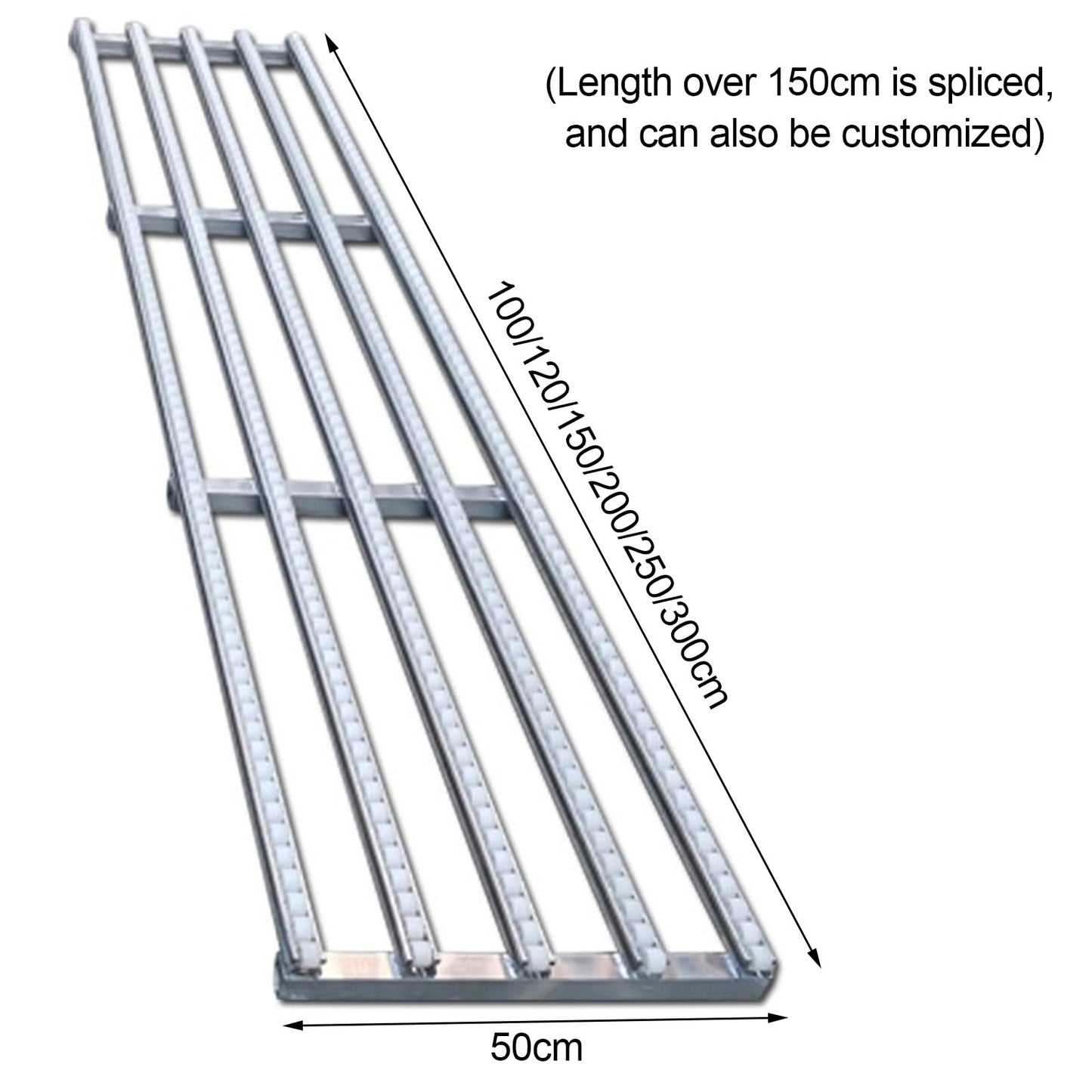 GZHENMZ Roller Stand Light-Duty Gravitys Conveyor, Splicable Roller Conveyor Slides, Portable ABS Plastic Roller, Transport Box Line Unloading Pulley(Silver-(W) 50cm,(L) 250cm)