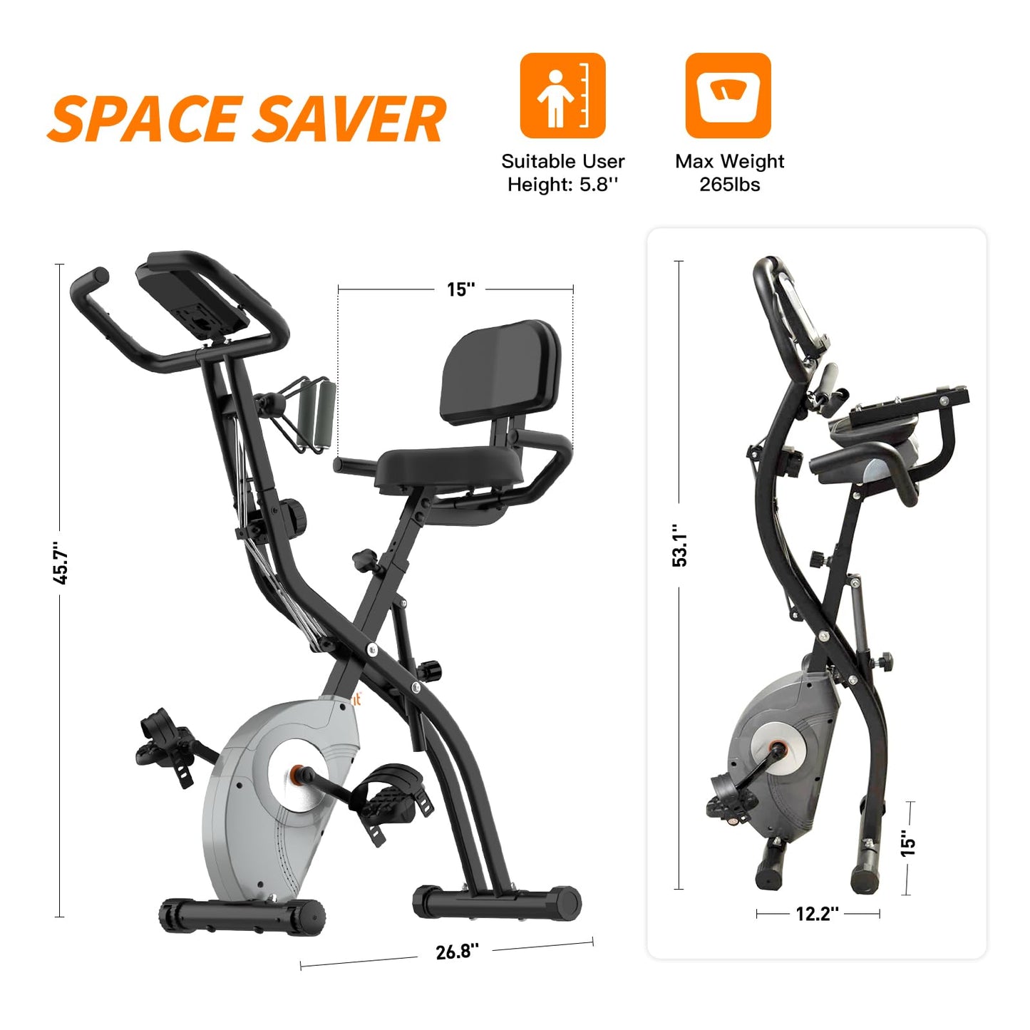 ATIVAFIT 3-in-1 Foldable Exercise Bike for Home, Upright & Recumbent Indoor Bike with 8-Level Magnetic Resistance, Resistance Bands, Quiet Cardio, Adjustable Seat