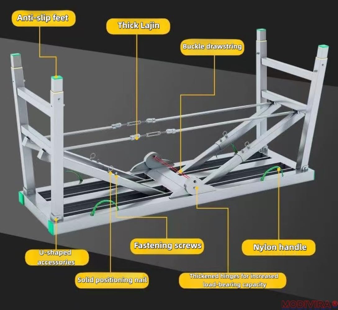 Modivira Folding Scaffolding with Adjustable Heights Heavy Duty Portable Steel Ladder with Non-Slip Feet for roof Cleaning Paint Home Improvement (A,62.99" * 15.75")