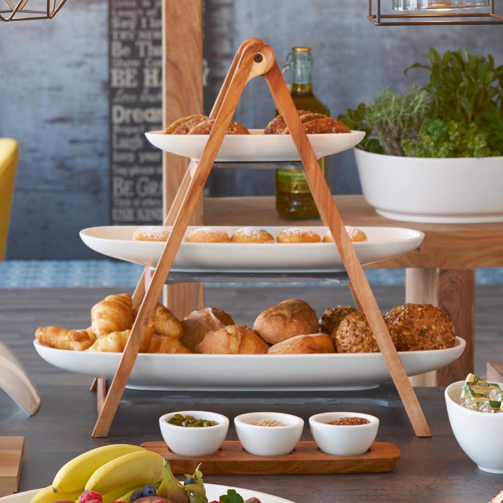 Villeroy & Boch Artesano Collection Centerpiece- 4 Piece Buffet Station - Premium Porcelain and Hard Wood Design - Made in Germany - Perfect Statement or Entertaining Piece for Cocktail Hour