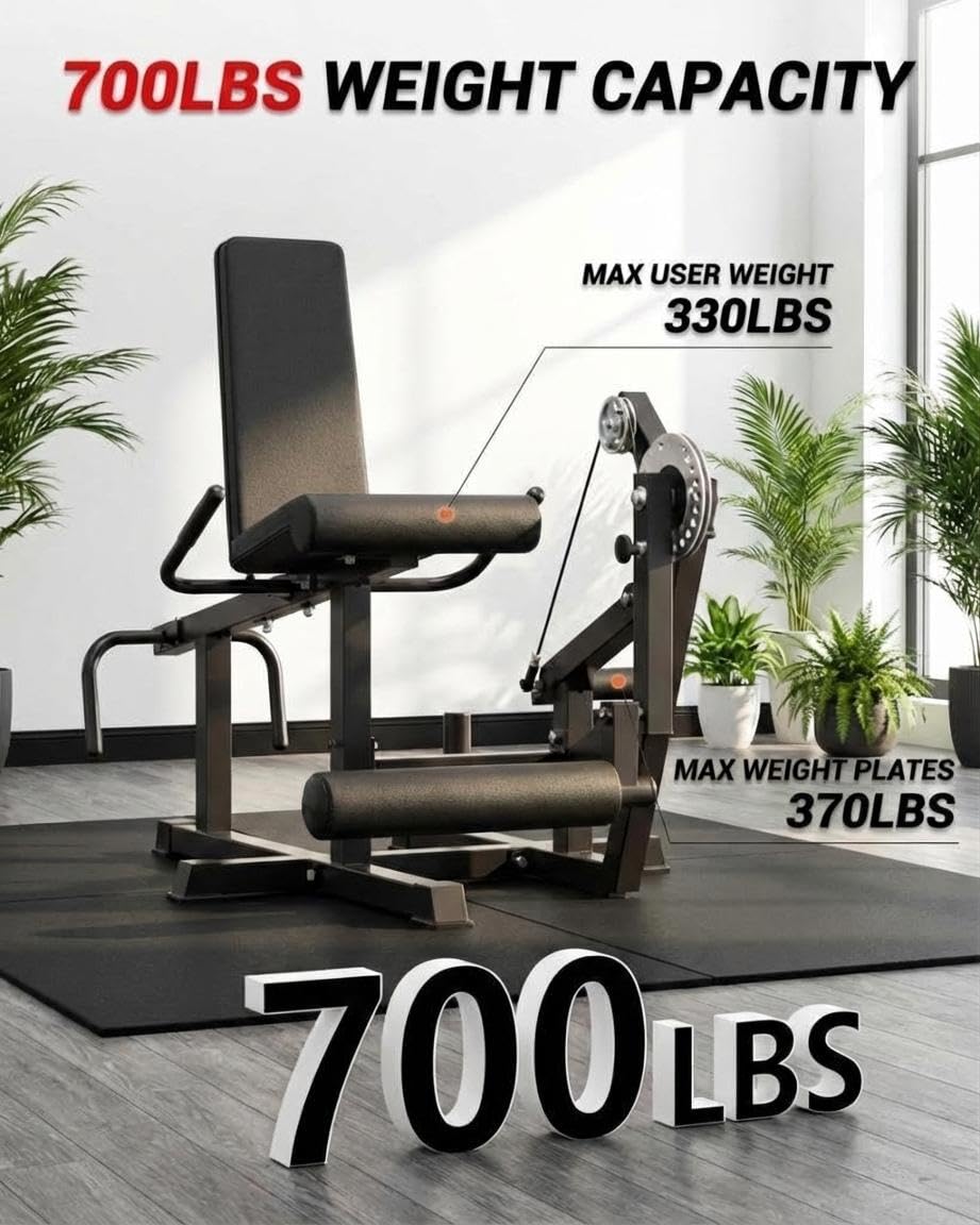 Leg Extension and Curl Machine, 700LBS Adjustable Seated Leg Extension & Lying Leg Curl Machine for Home Gym, Lower Body Workout Equipment Compatible with 1" & 2" Plates, Thigh & Hamstring Trainer