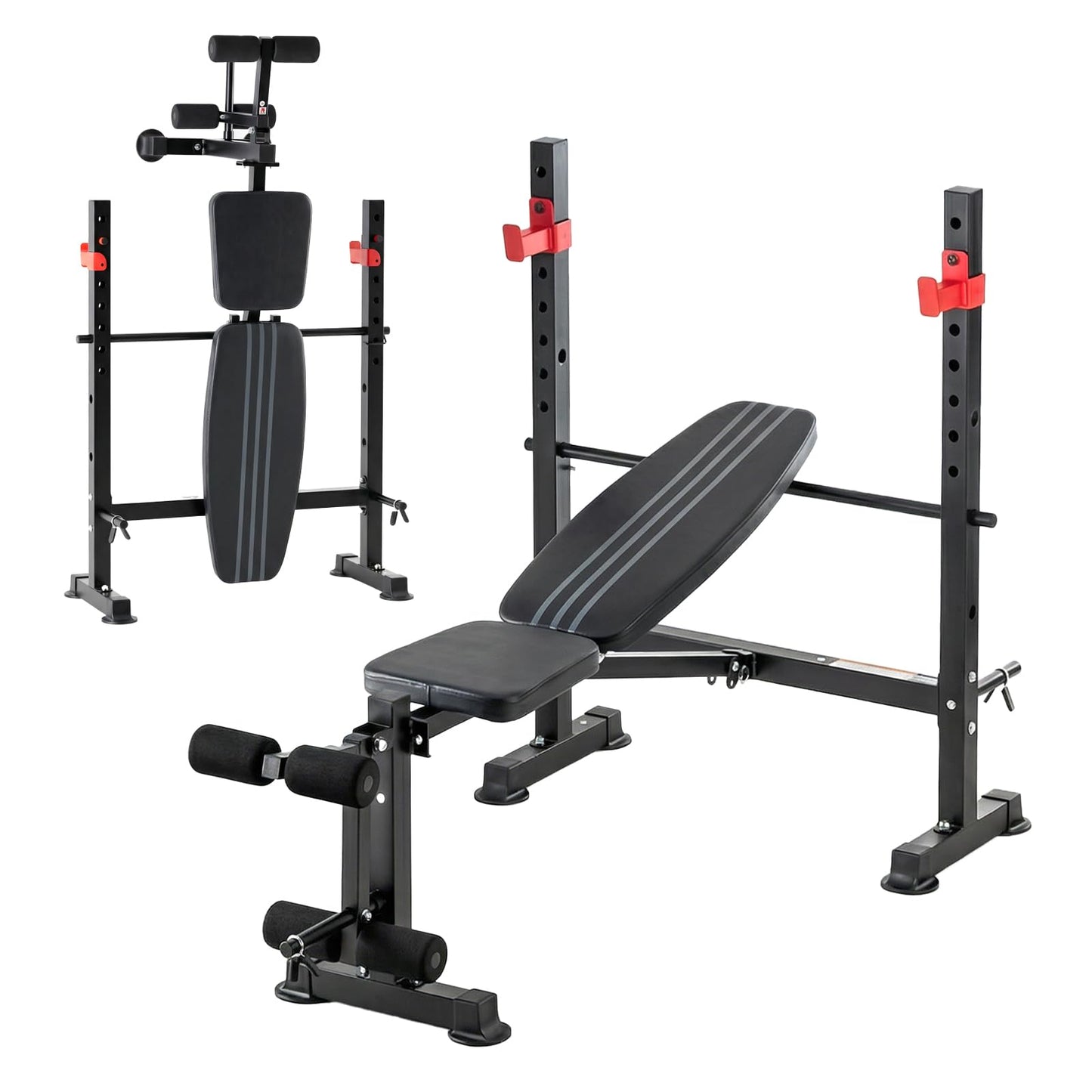 NEWBULIG Adjustable Weight Bench Set with Leg Extension & Curl, 650 LBS Heavy Duty Foldable Bench Press Set with Barbell Rack, Full Body Strength Training Bench for Home Gym, Classic Black