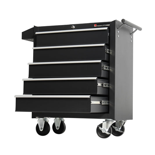 TANKSTORM 5-Drawer Rolling Tool Chest with Wheels, Heavy Duty Lockable Metal Tool Cabinet, Rolling Tool Box Organizer for Garage, Workshop, Repair Shop, Black
