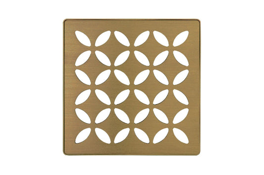 Schluter Kerdi-Drain Grate Kit with Integrated Slope Bonding Flange - Ideal for Bathroom or Wet Rooms - 4" BR Vintage Gold Floral, Adjustable - KDIF4GRKEBVGD5