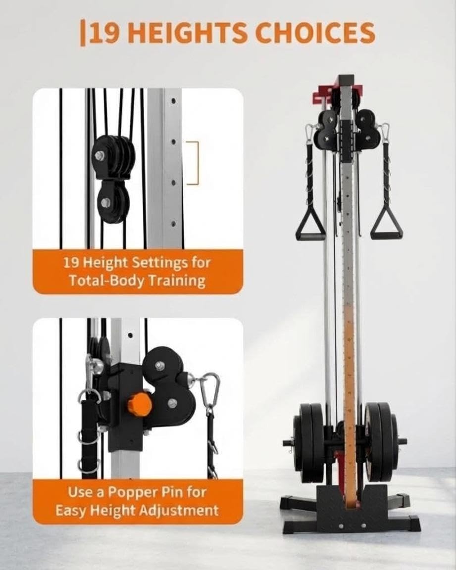LAT Pulldown Machine 3 in 1 LAT Row Cable Machine Home Gym LAT Tower with Leg Hold Down Attachment and More Handle Replacement Fitness Exercise Upper Body Workout Strength Training Machine, Red