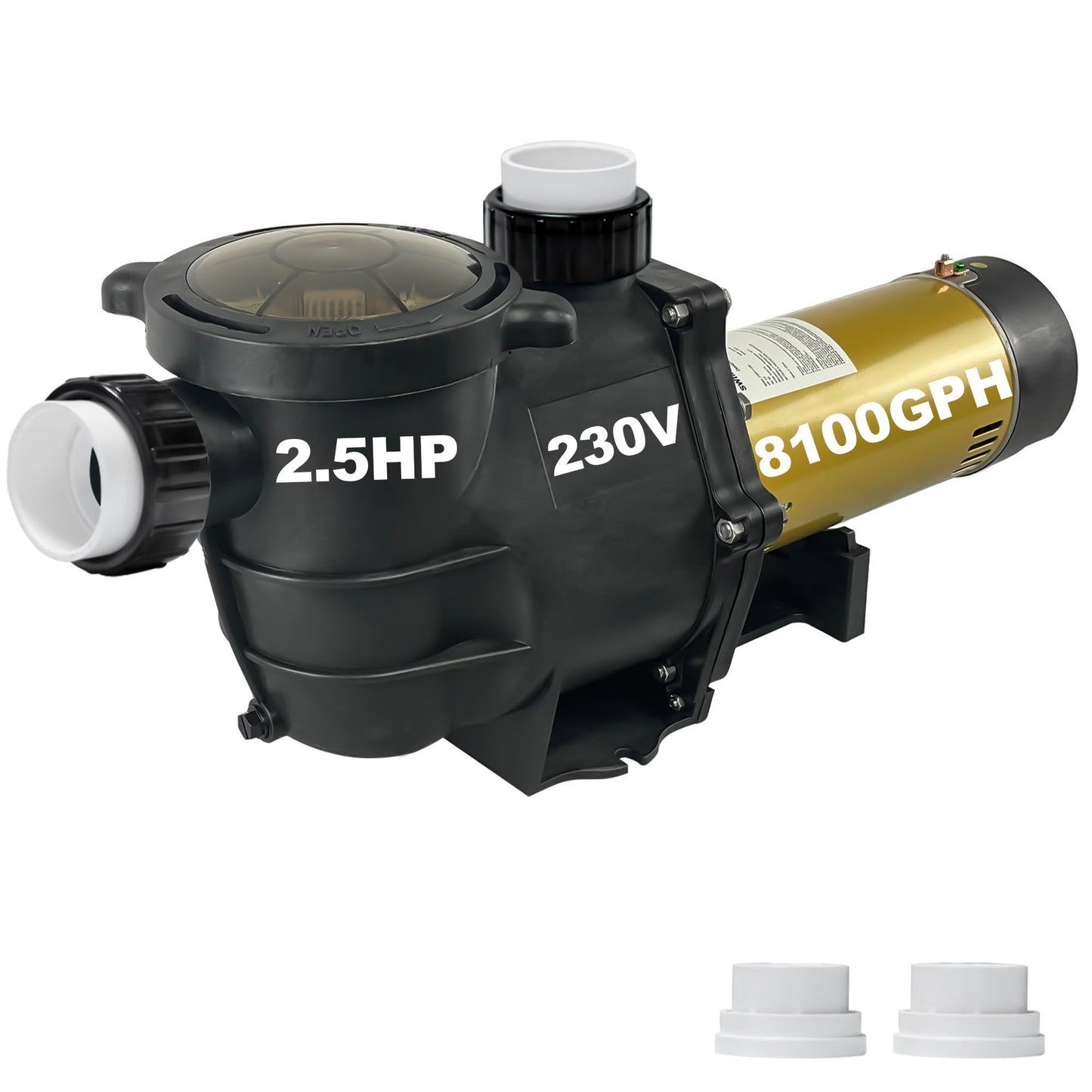 2.5HP PureBy Ingound Pool Pump, 230V Energy Saving Dual Speed Pool Motor, Flow Rate 8100GPH, 2" Port Size with 1.5" & 2" adapters