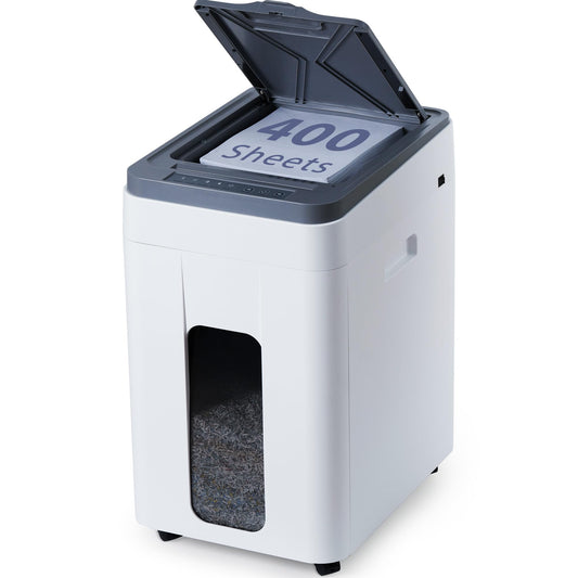 Trishintage Heavy Duty Paper Shredder: 400-Sheet Auto Feed P5 Micro-Cut Document Credit Card Shredding with Jam-Proof Design for Home Office Business School