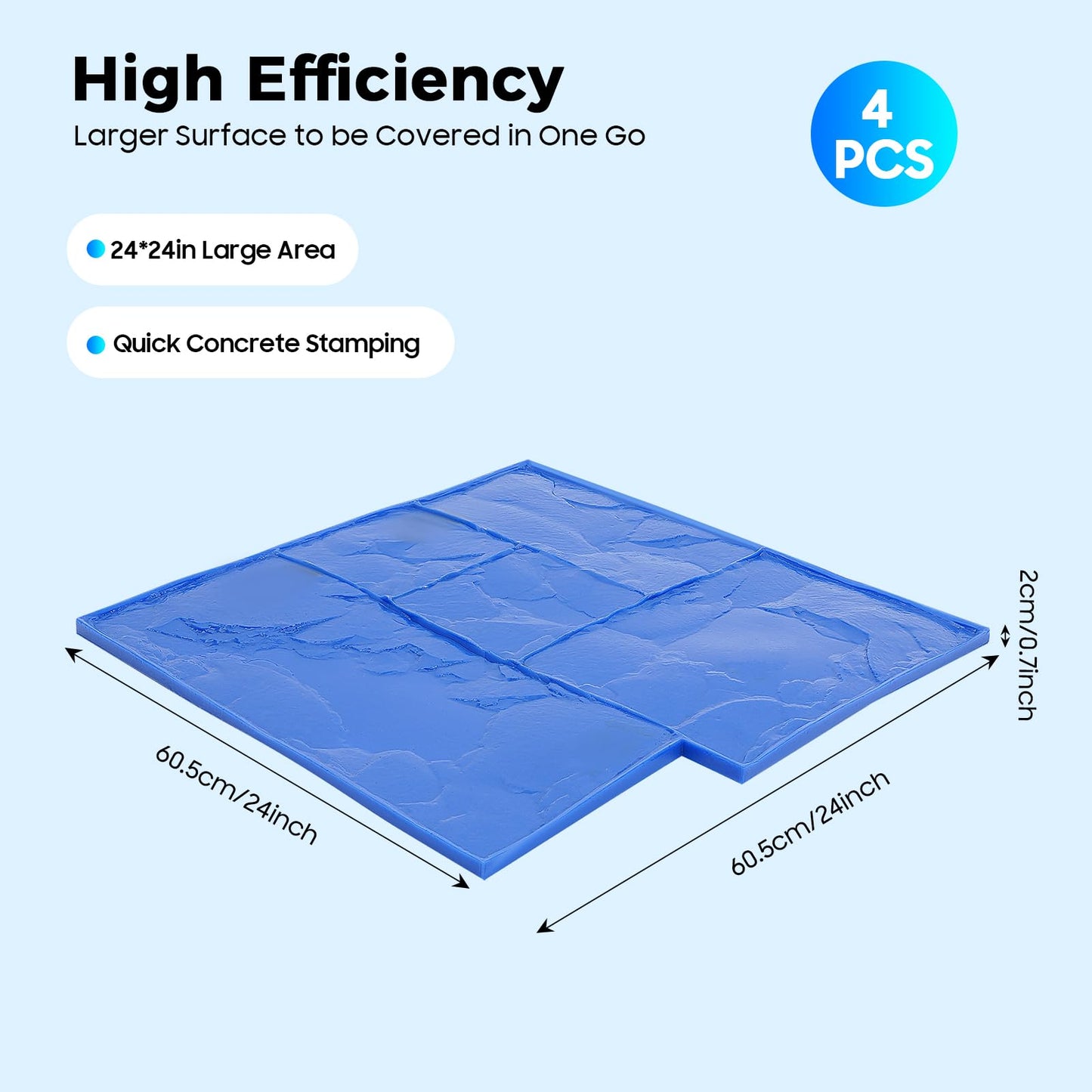AKSDSGA 4 Pieces 24"×24" Concrete Stamps Mats Set Concrete Texturing Skin with Handles, Stone Texture Cement Stamps for Walls/Floors, 0.7in Thickness, 4 Colors
